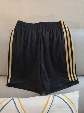 adidas Black Athletic Shorts with Gold Side Stripes